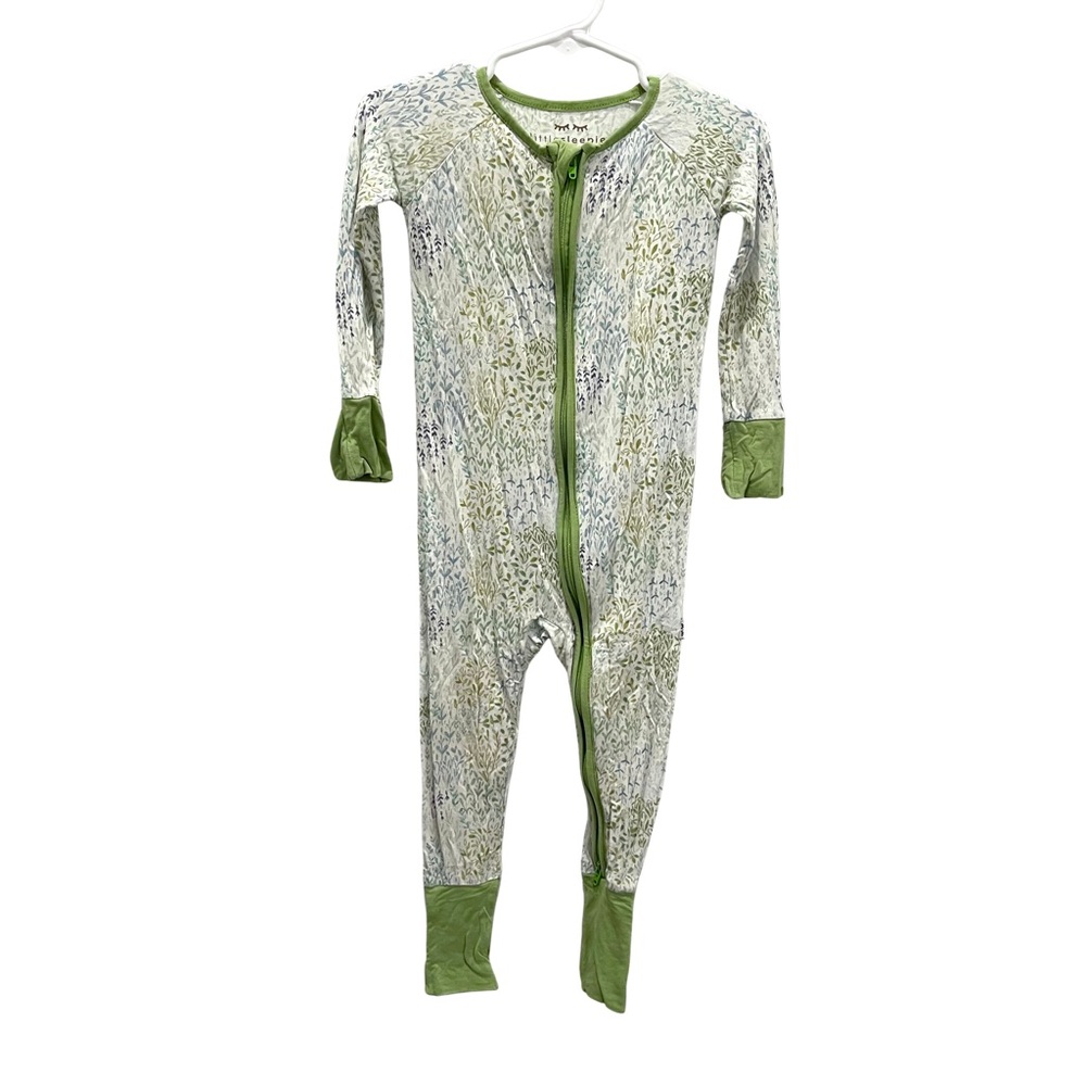 RARE Little Sleepies Botanical Gardens Zippy Green and White Footie Size 12-18 M